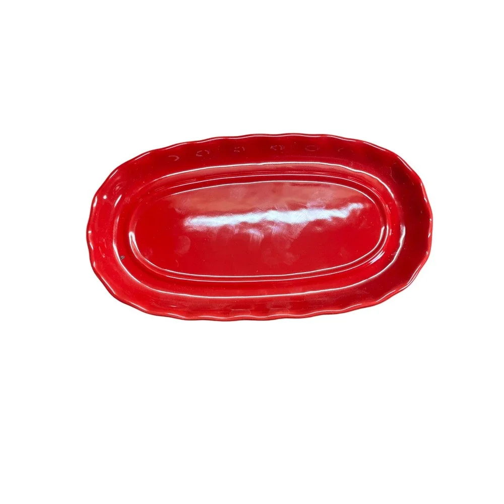Pioneer Woman Winter Poinsettia Butter Dish Red Scalloped Stoneware HolidayDecor